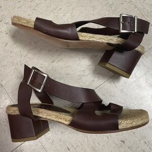 CASTANER Womens Sz‎ 35 (US 5) Brown Strappy Block Heel Espadrille Sandals Buckle
